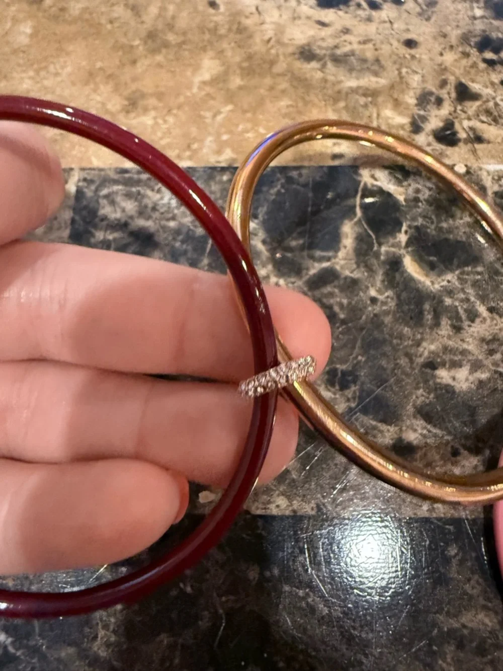 Kate Spade Interlocking Enamel Trio Bangle Set - Maroon/Pink/Gold -RARE - Picture 7 of 11